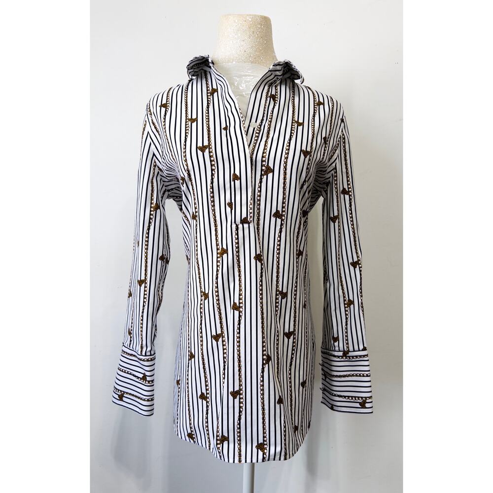 Chico’s women's equestrian ‑print blouse sz 4 Heritage‎ luxe classic rider style